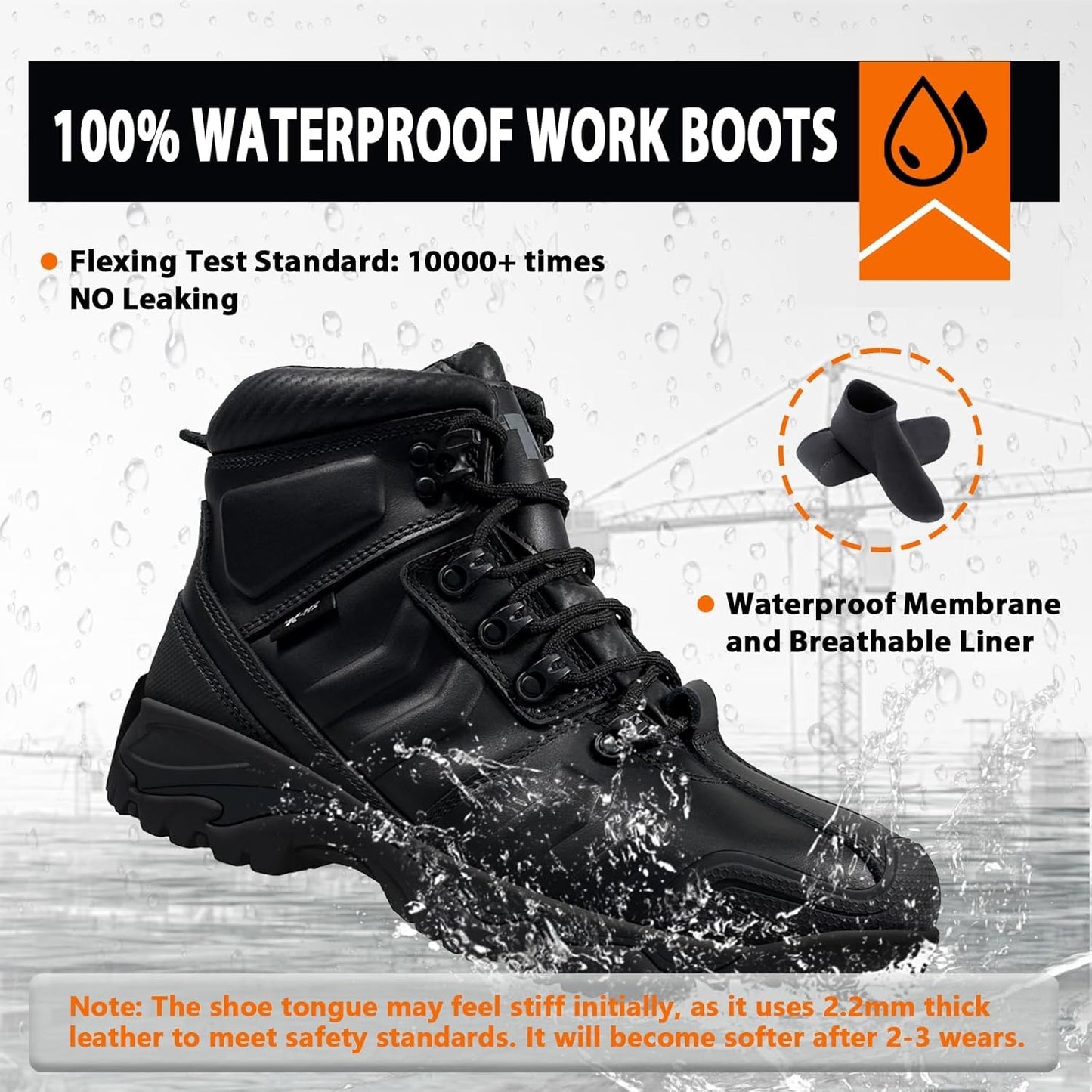 Mens Steel Toe Work Boots Waterproof, Thicker Full Grain Leather, Superior Oil/Slip Resistant Rubber Outsole, Puncture Proof ASTM F2413-18 Safety EH 18KV Indestructible Construction Shoes