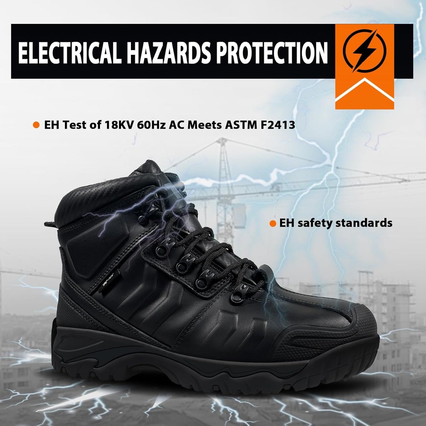 Mens Steel Toe Work Boots Waterproof, Thicker Full Grain Leather, Superior Oil/Slip Resistant Rubber Outsole, Puncture Proof ASTM F2413-18 Safety EH 18KV Indestructible Construction Shoes