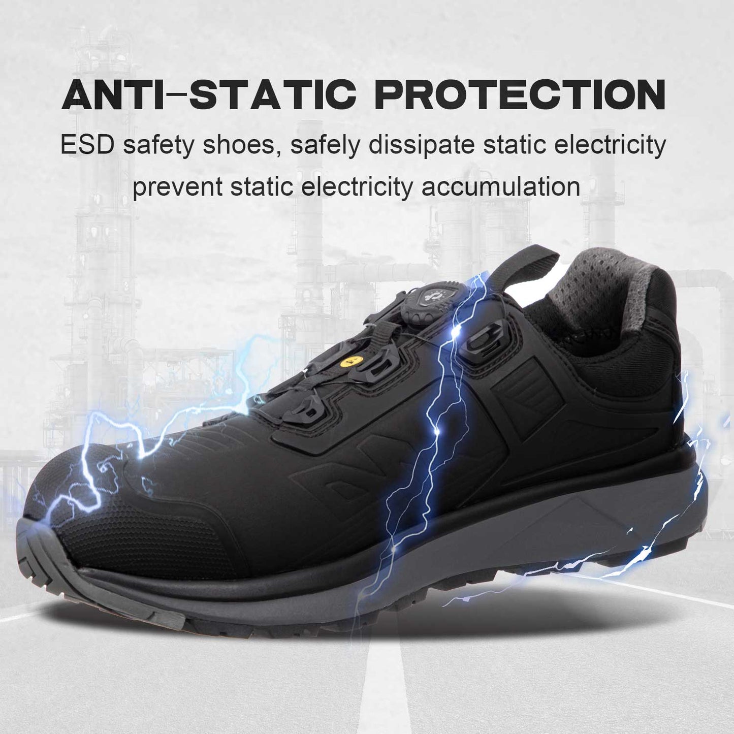 ESD Shoes for Men, Alloy Toe Safety Shoes Freelock Fit Quick Lacing System