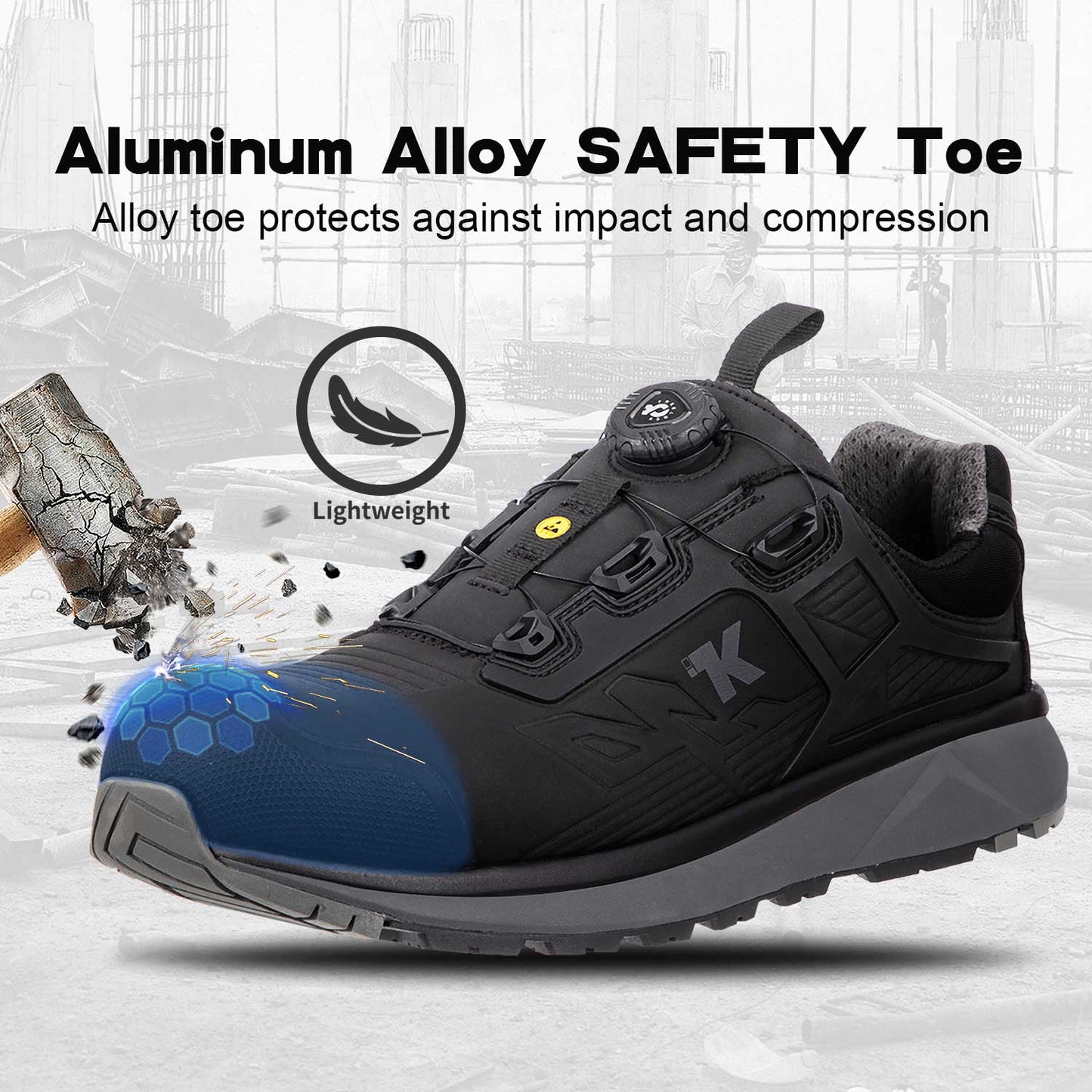 ESD Shoes for Men, Alloy Toe Safety Shoes Freelock Fit Quick Lacing System