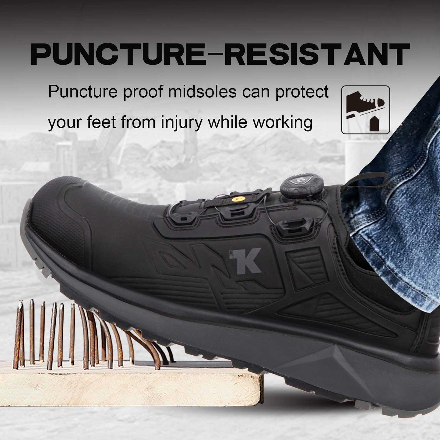 ESD Shoes for Men, Alloy Toe Safety Shoes Freelock Fit Quick Lacing System