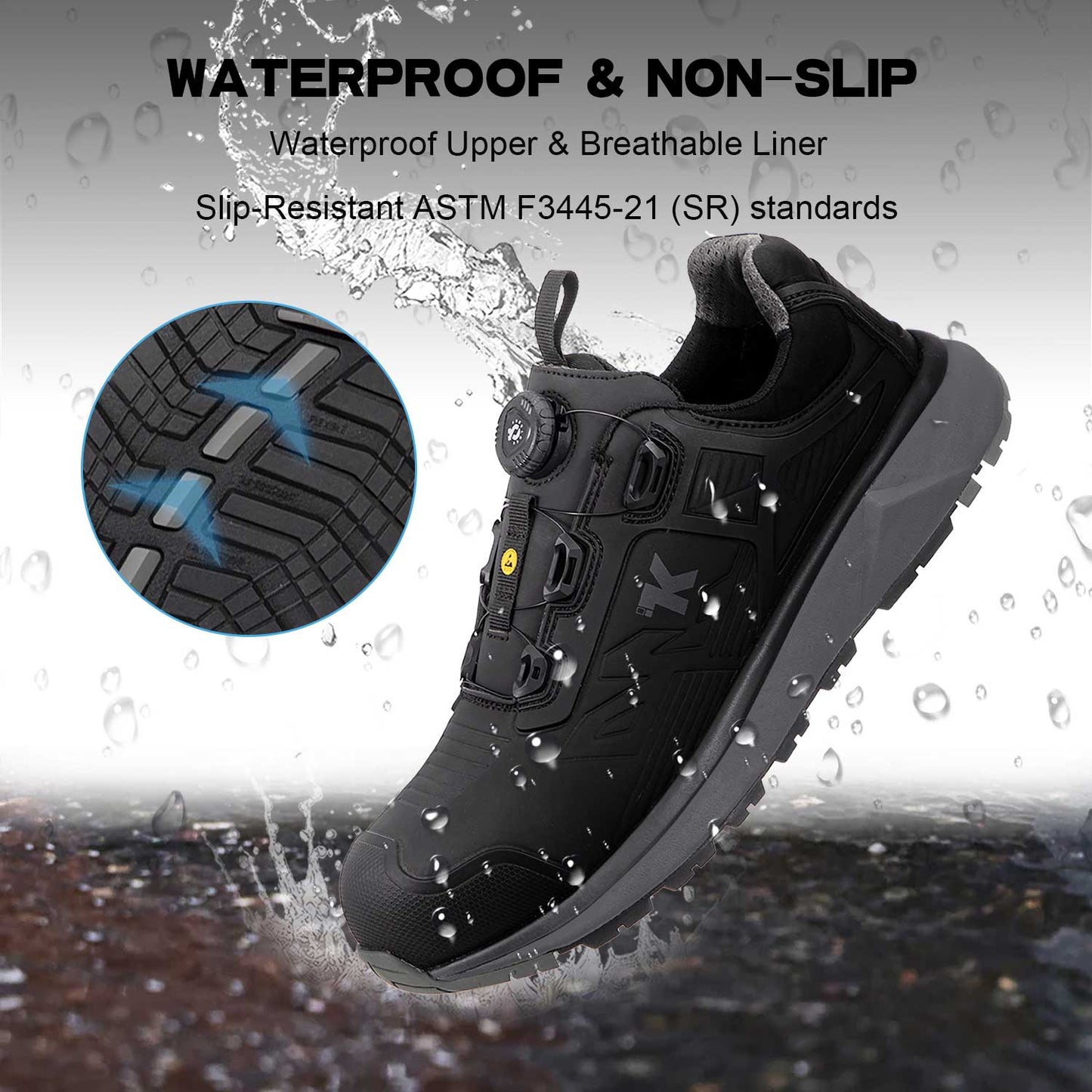 ESD Shoes for Men, Alloy Toe Safety Shoes Freelock Fit Quick Lacing System