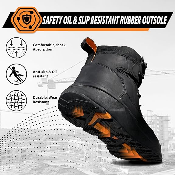 Lightweight Aluminum Toe Leather Safety Work Boots Men