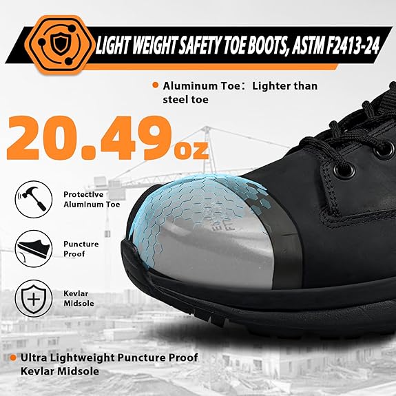 Lightweight Aluminum Toe Leather Safety Work Boots Men