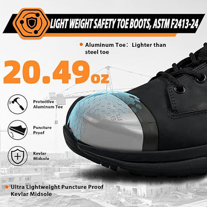 Lightweight Aluminum Toe Leather Safety Work Boots Men